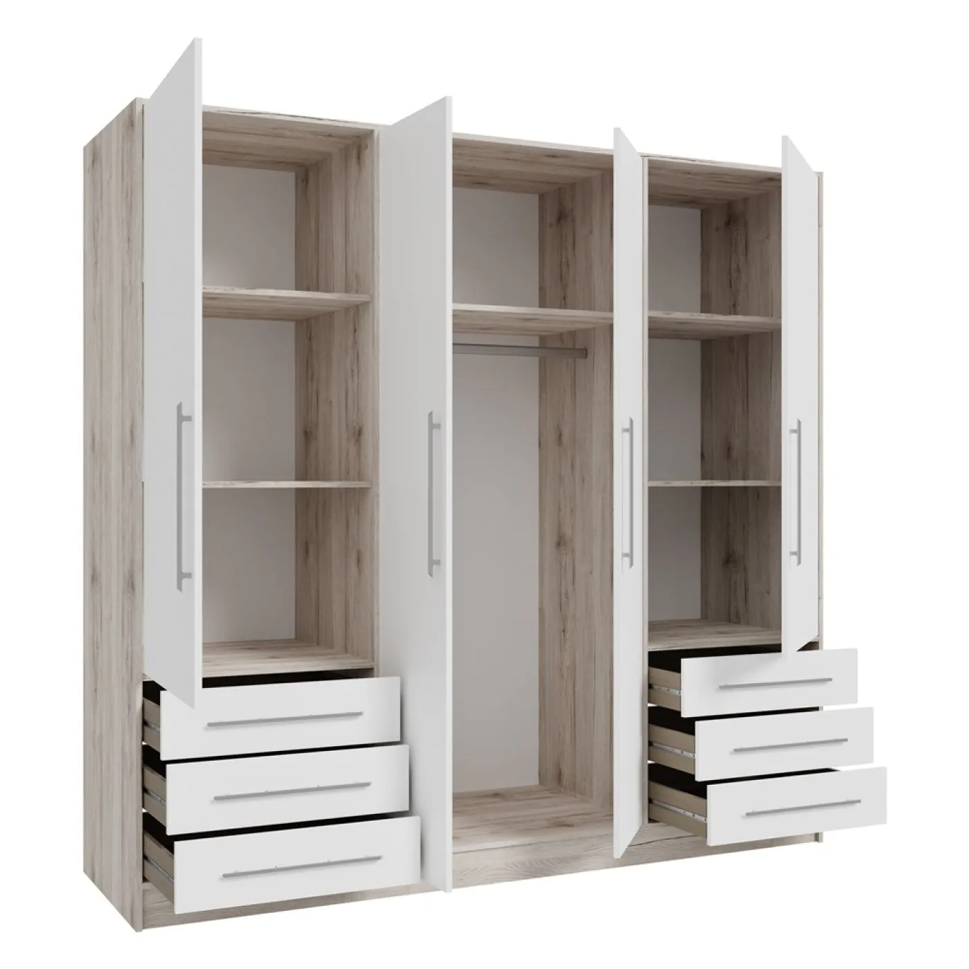 Kleiderschrank Drehtürenschrank Jupp | mit Schubkästen | Sandeiche / weiß | verschiedene Größen