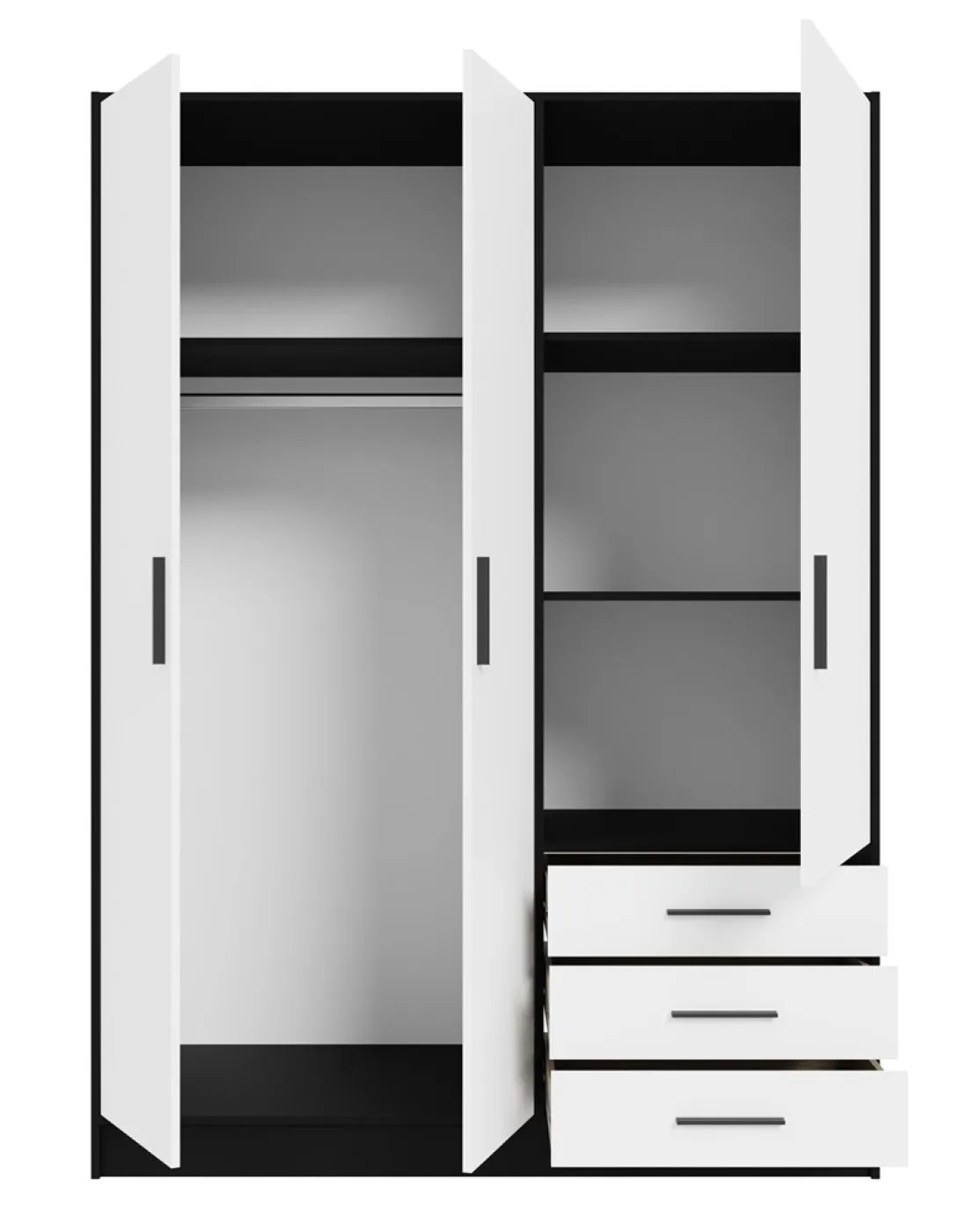 Kleiderschrank Drehtürenschrank Jupp | mit Schubkästen | schwarz / weiß | 144,6 x 200 x 60 cm
