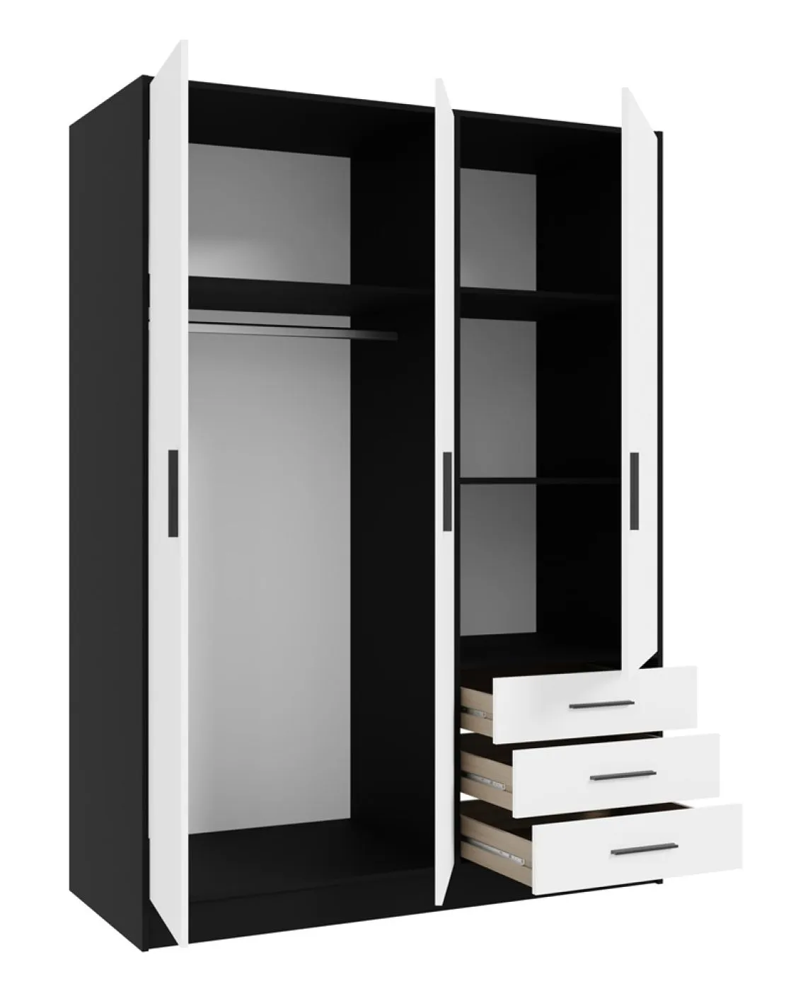 Kleiderschrank Drehtürenschrank Jupp | mit Schubkästen | schwarz / weiß | 144,6 x 200 x 60 cm