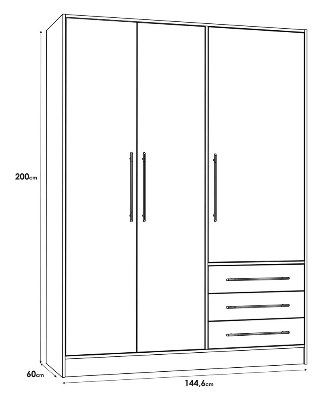 Kleiderschrank Drehtürenschrank Jupp | mit Schubkästen | schwarz / weiß | 144,6 x 200 x 60 cm