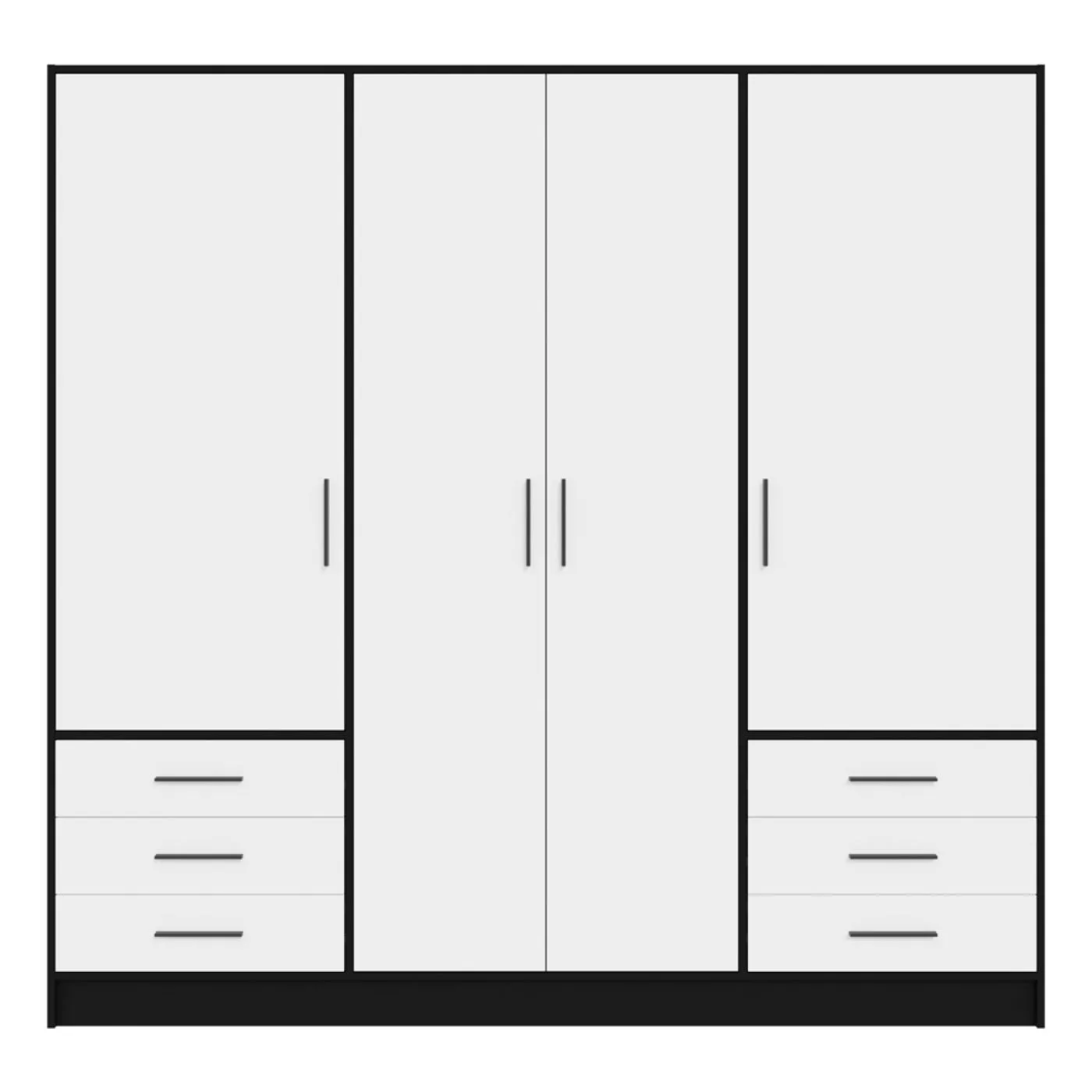 Kleiderschrank Drehtürenschrank Jupp | mit Schubkästen | schwarz / weiß | 206,5 x 200 x 60 cm