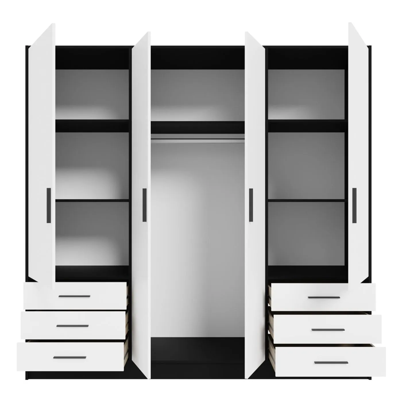 Kleiderschrank Drehtürenschrank Jupp | mit Schubkästen | schwarz / weiß | 206,5 x 200 x 60 cm