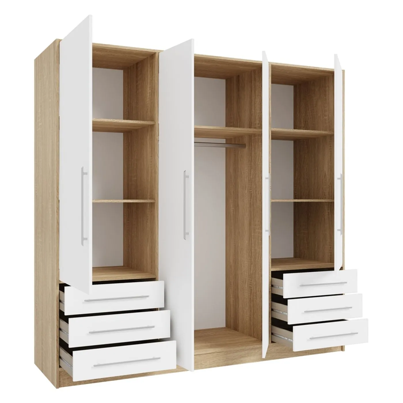 Kleiderschrank Drehtürenschrank Jupp | mit Schubkästen | Sonoma Eiche / weiß | verschiedene Größen