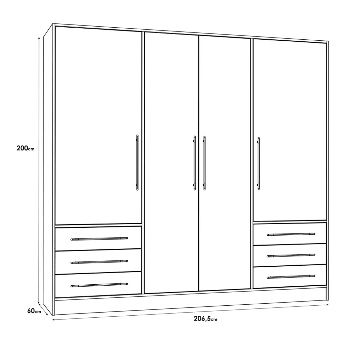 Kleiderschrank Drehtürenschrank Jupp | mit Schubkästen | weiß | 206,5 x 200 x 60 cm
