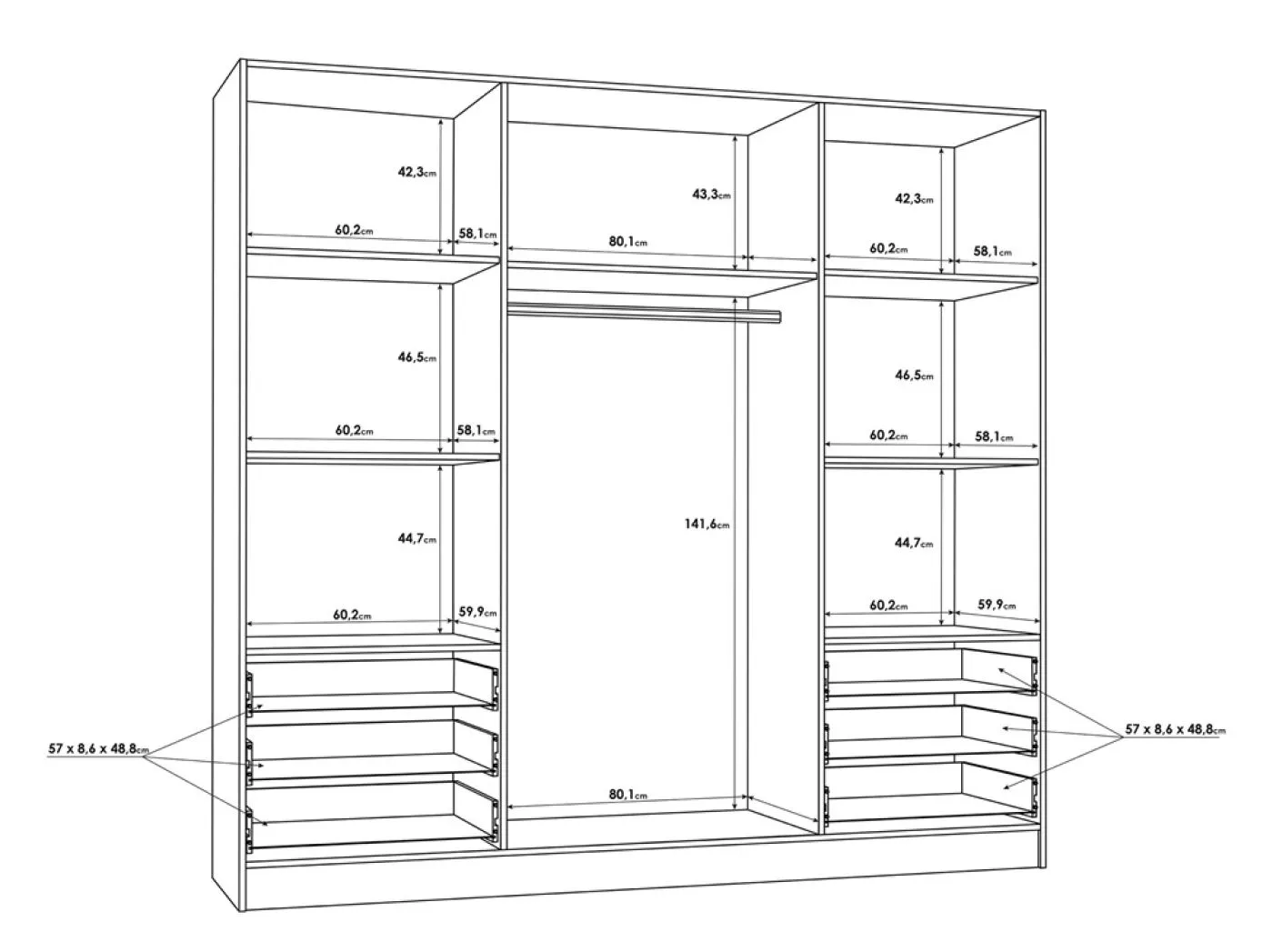 Kleiderschrank Drehtürenschrank Jupp | mit Schubkästen | weiß | 206,5 x 200 x 60 cm