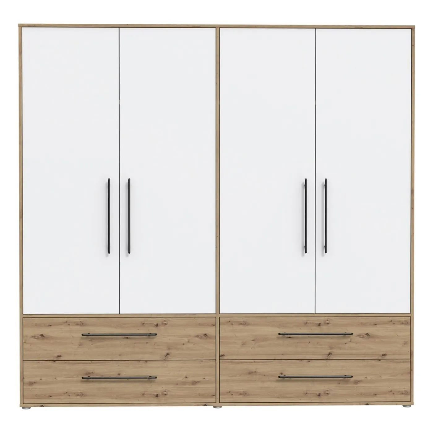 Kleiderschrank Drehtürenschrank Mokko | 4-türig | mit Schubkästen | Artisan Eiche / weiß