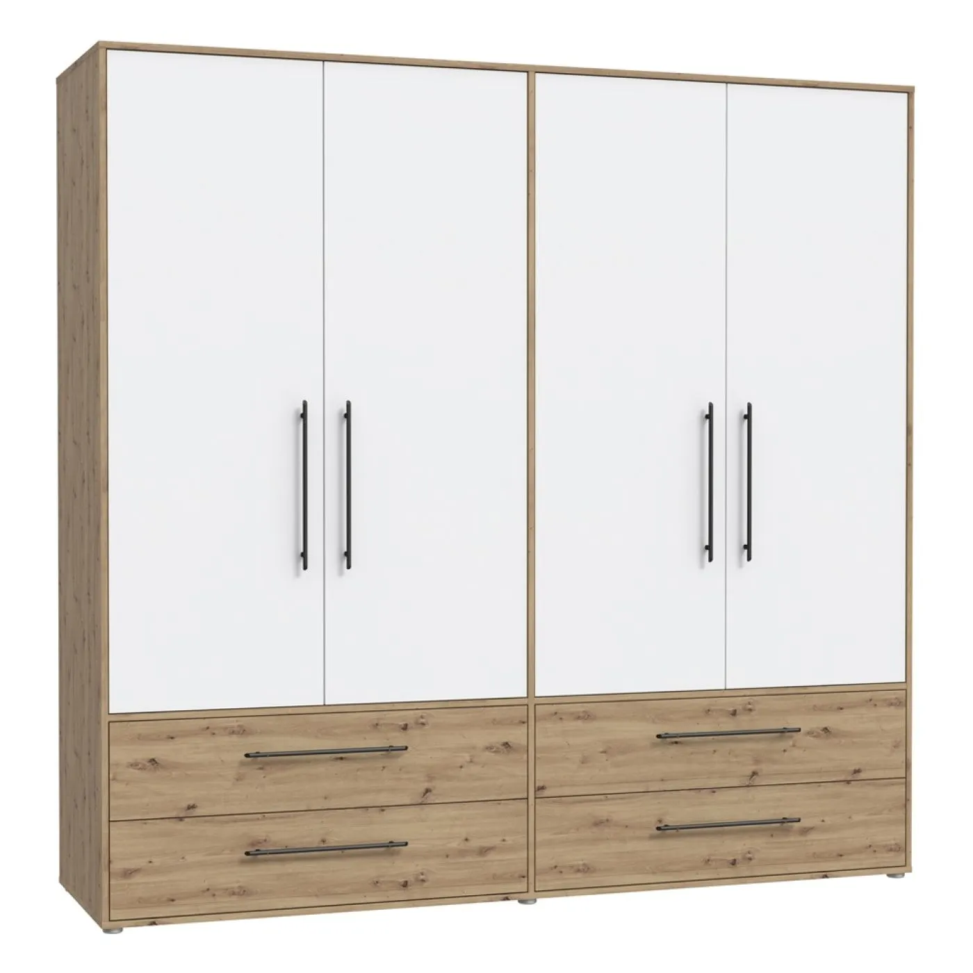 Kleiderschrank Drehtürenschrank Mokko | 4-türig | mit Schubkästen | Artisan Eiche / weiß