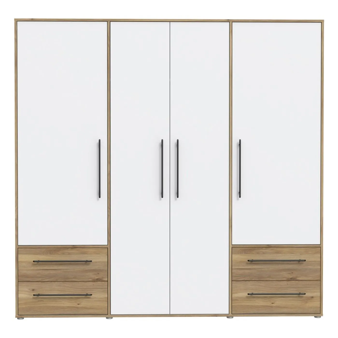 Kleiderschrank Drehtürenschrank Mokko | 4-türig | mit Schubkästen | Mauvella Eiche / weiß