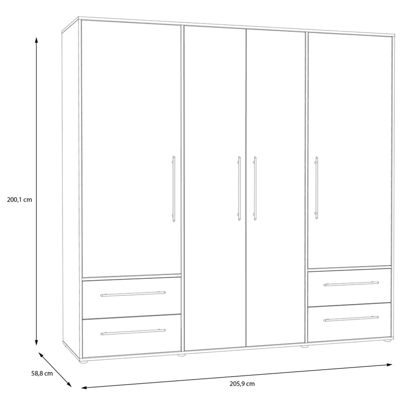 Kleiderschrank Drehtürenschrank Mokko | mit Schubkästen | Artisan Eiche | 206 x 200 x 59 cm