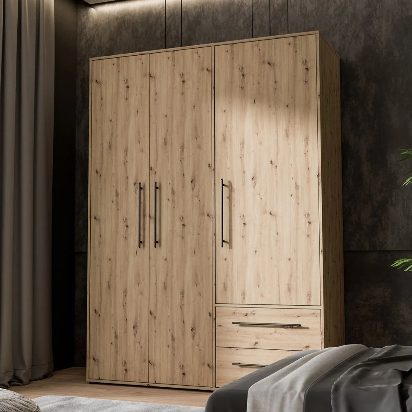 Kleiderschrank Drehtürenschrank Mokko | mit Schubkästen | Artisan Eiche | verschiedene Größen