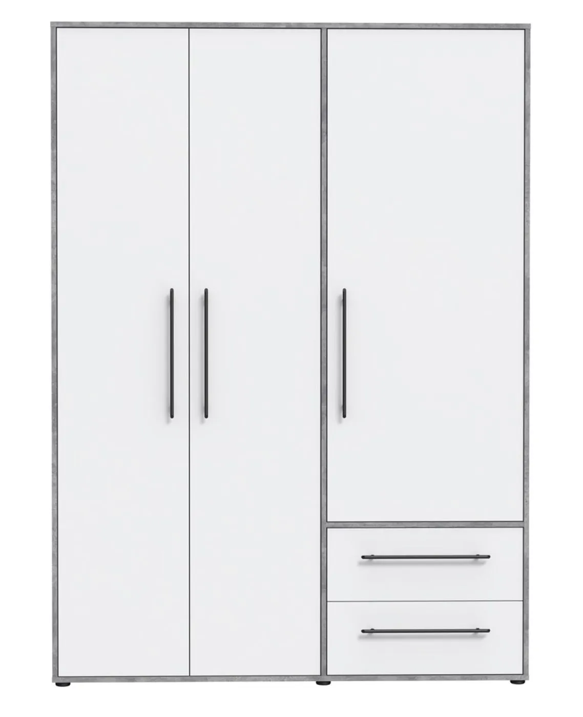 Kleiderschrank Drehtürenschrank Mokko | mit Schubkästen | Betonoptik Lichtgrau / weiß | 144,4 x 200 x 59 cm
