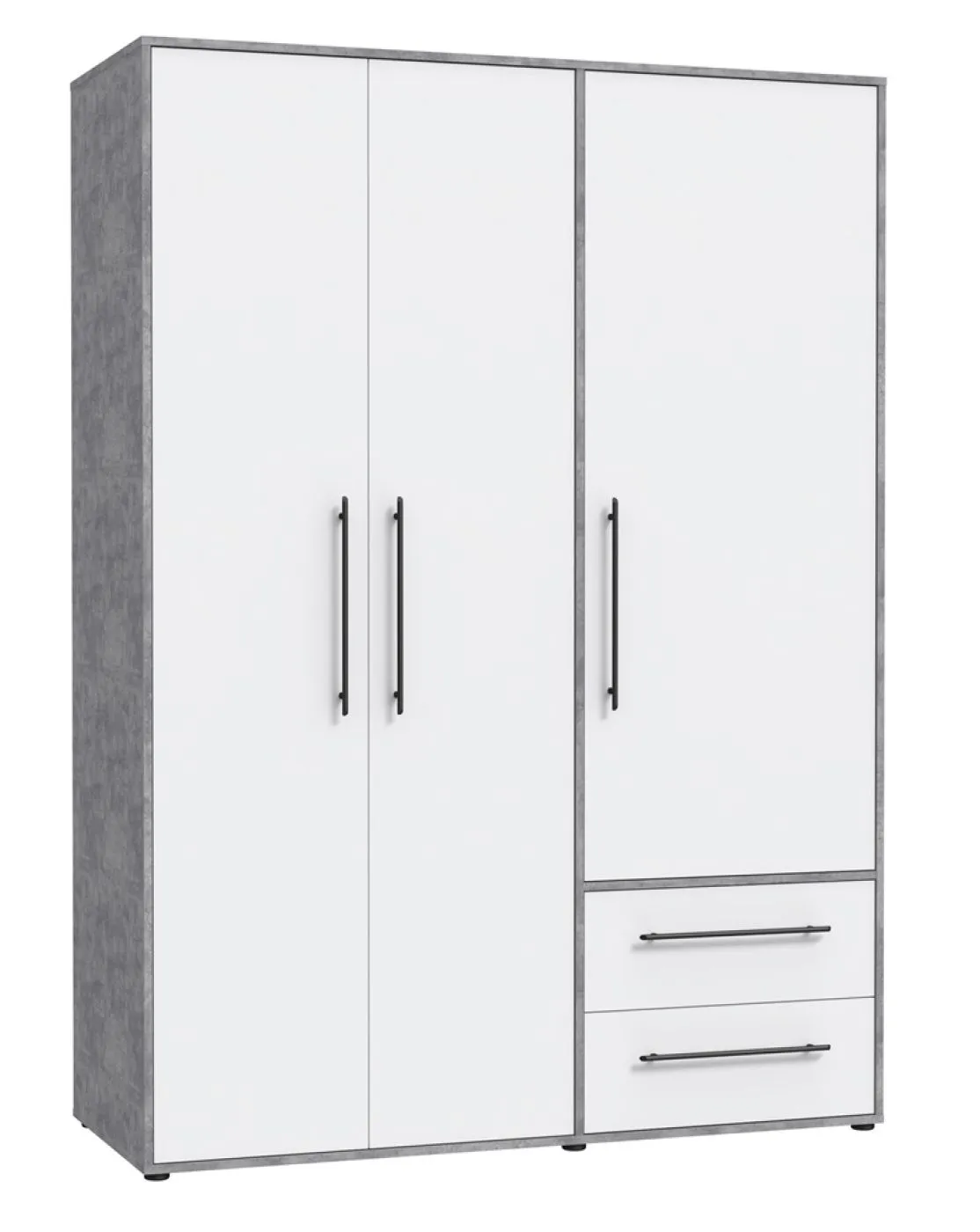 Kleiderschrank Drehtürenschrank Mokko | mit Schubkästen | Betonoptik Lichtgrau / weiß | 144,4 x 200 x 59 cm