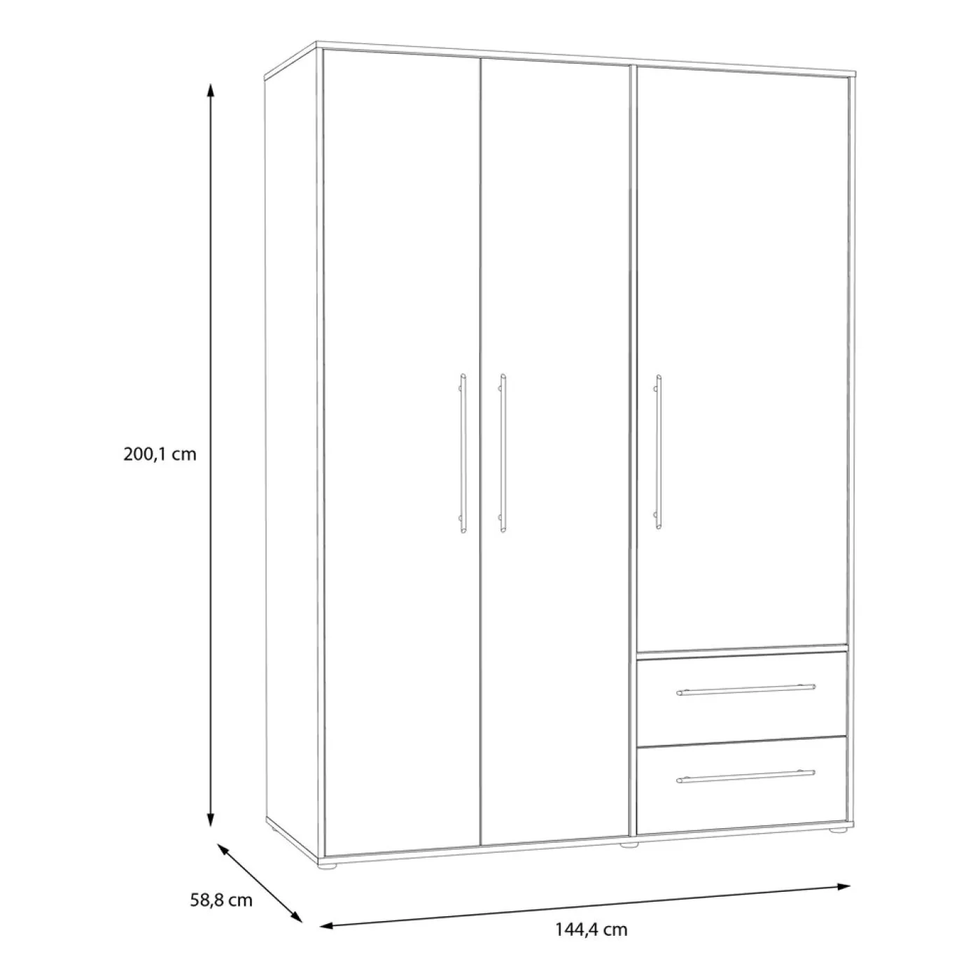 Kleiderschrank Drehtürenschrank Mokko | mit Schubkästen | Betonoptik Lichtgrau / weiß | 144,4 x 200 x 59 cm
