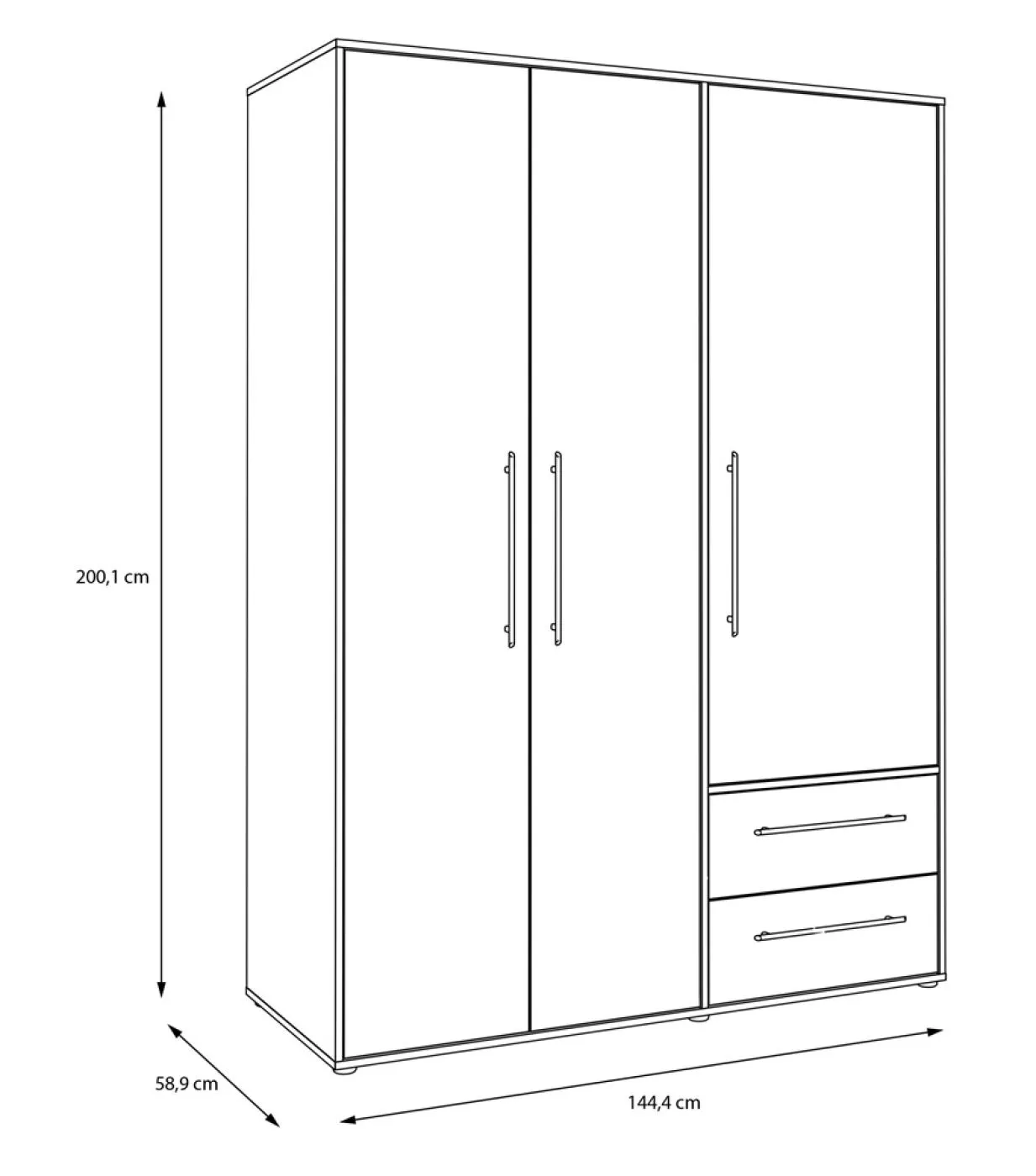 Kleiderschrank Drehtürenschrank Mokko | mit Schubkästen | schwarz | 144,4 x 200 x 59 cm