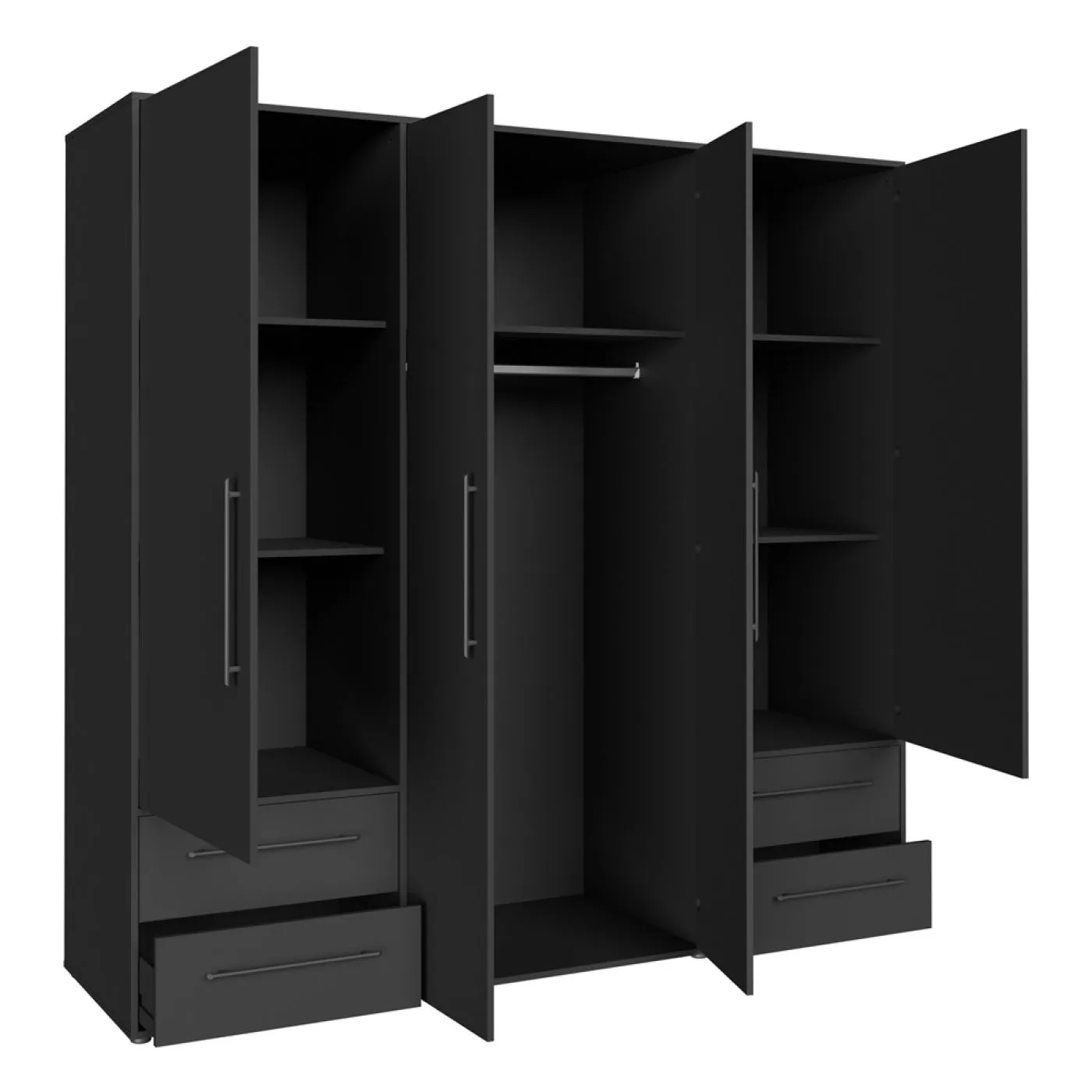 Kleiderschrank Drehtürenschrank Mokko | mit Schubkästen | schwarz | 206 x 200 x 59 cm