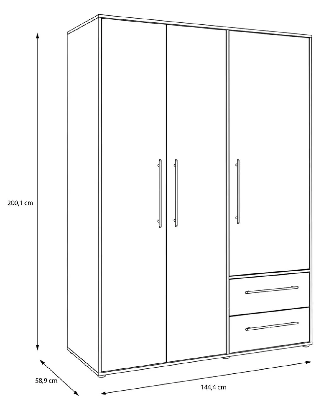 Kleiderschrank Drehtürenschrank Mokko | mit Schubkästen | schwarz / Artisan Eiche | 144,4 x 200 x 59 cm