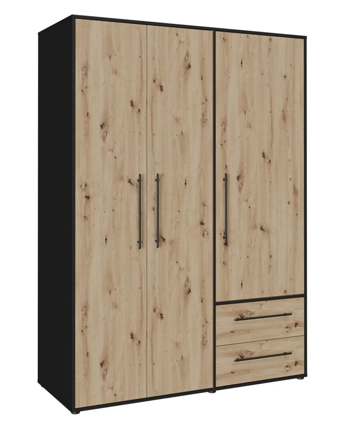 Kleiderschrank Drehtürenschrank Mokko | mit Schubkästen | schwarz / Artisan Eiche | verschiedene Größen