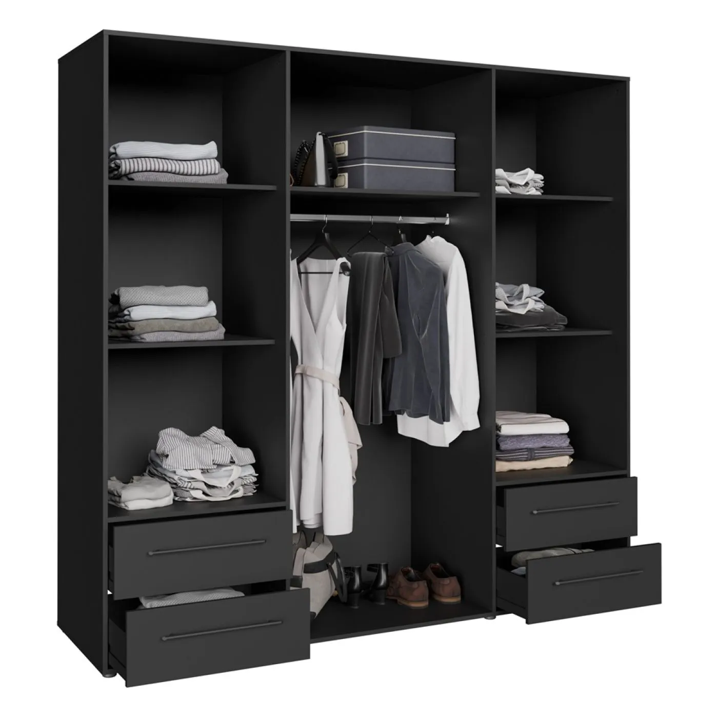 Kleiderschrank Drehtürenschrank Mokko | mit Schubkästen | schwarz | verschiedene Größen