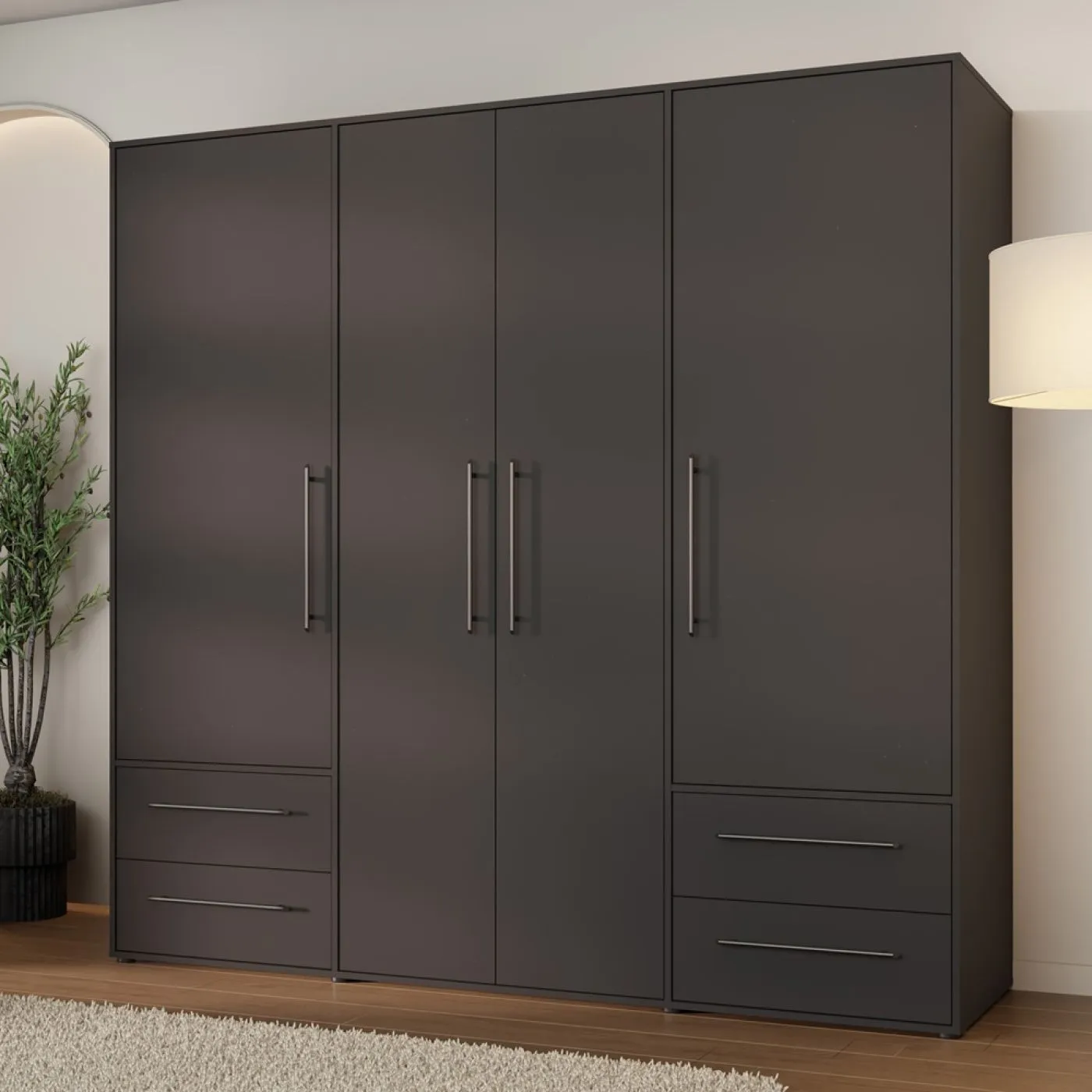 Kleiderschrank Drehtürenschrank Mokko | mit Schubkästen | schwarz | verschiedene Größen