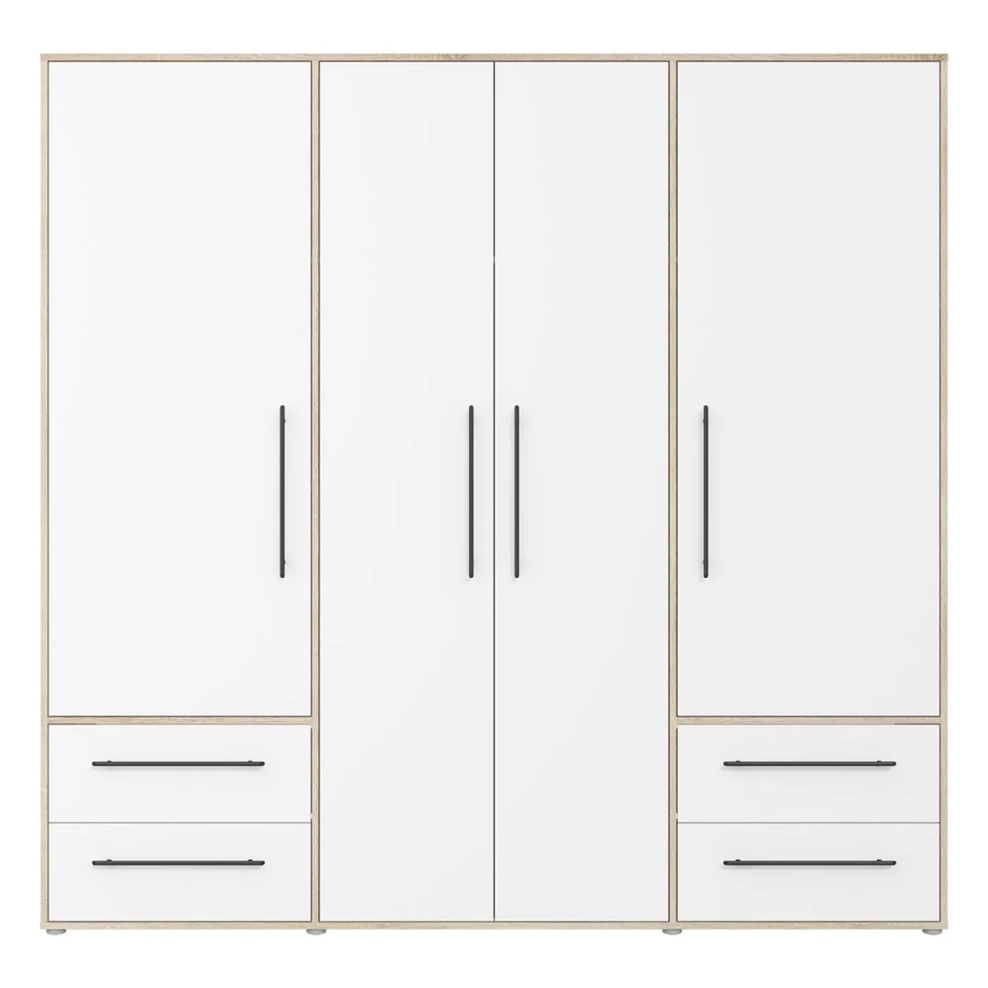 Kleiderschrank Drehtürenschrank Mokko | mit Schubkästen | Sonoma Eiche / weiß | 206 x 200 x 59 cm