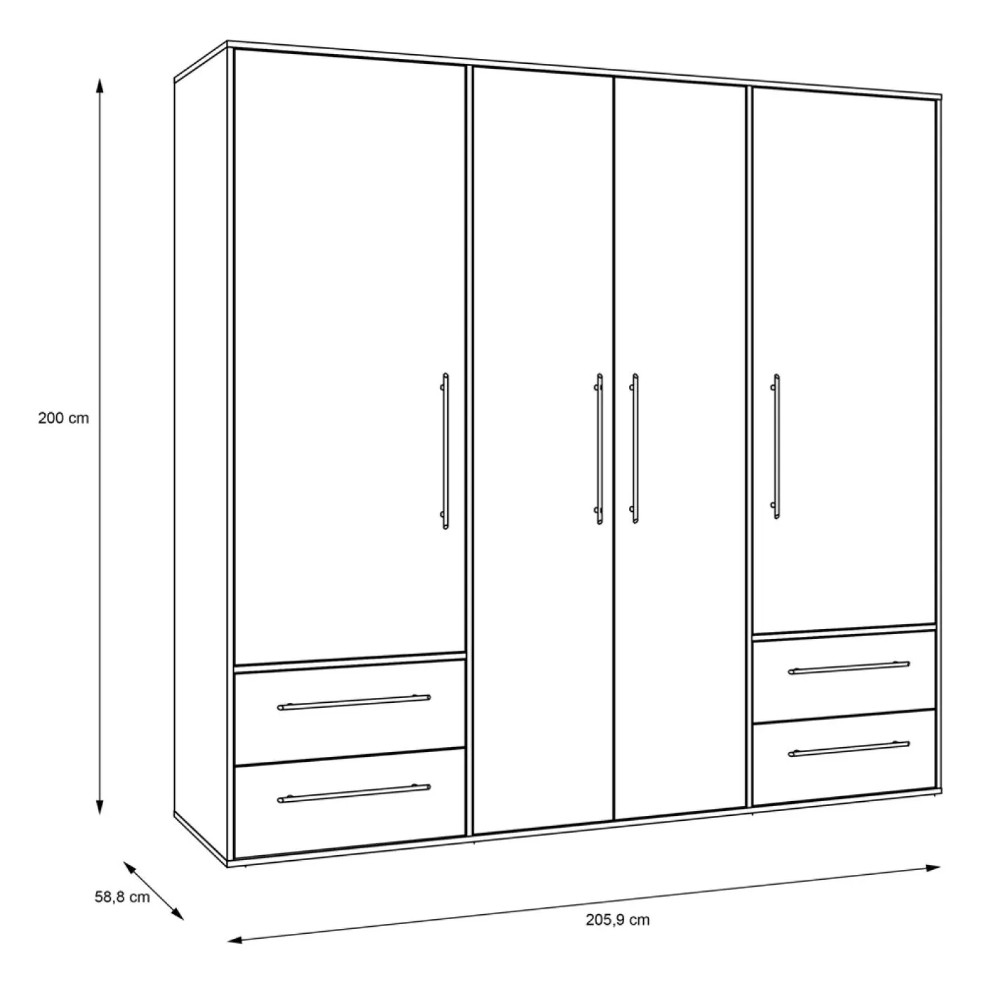 Kleiderschrank Drehtürenschrank Mokko | mit Schubkästen | Sonoma Eiche / weiß | 206 x 200 x 59 cm