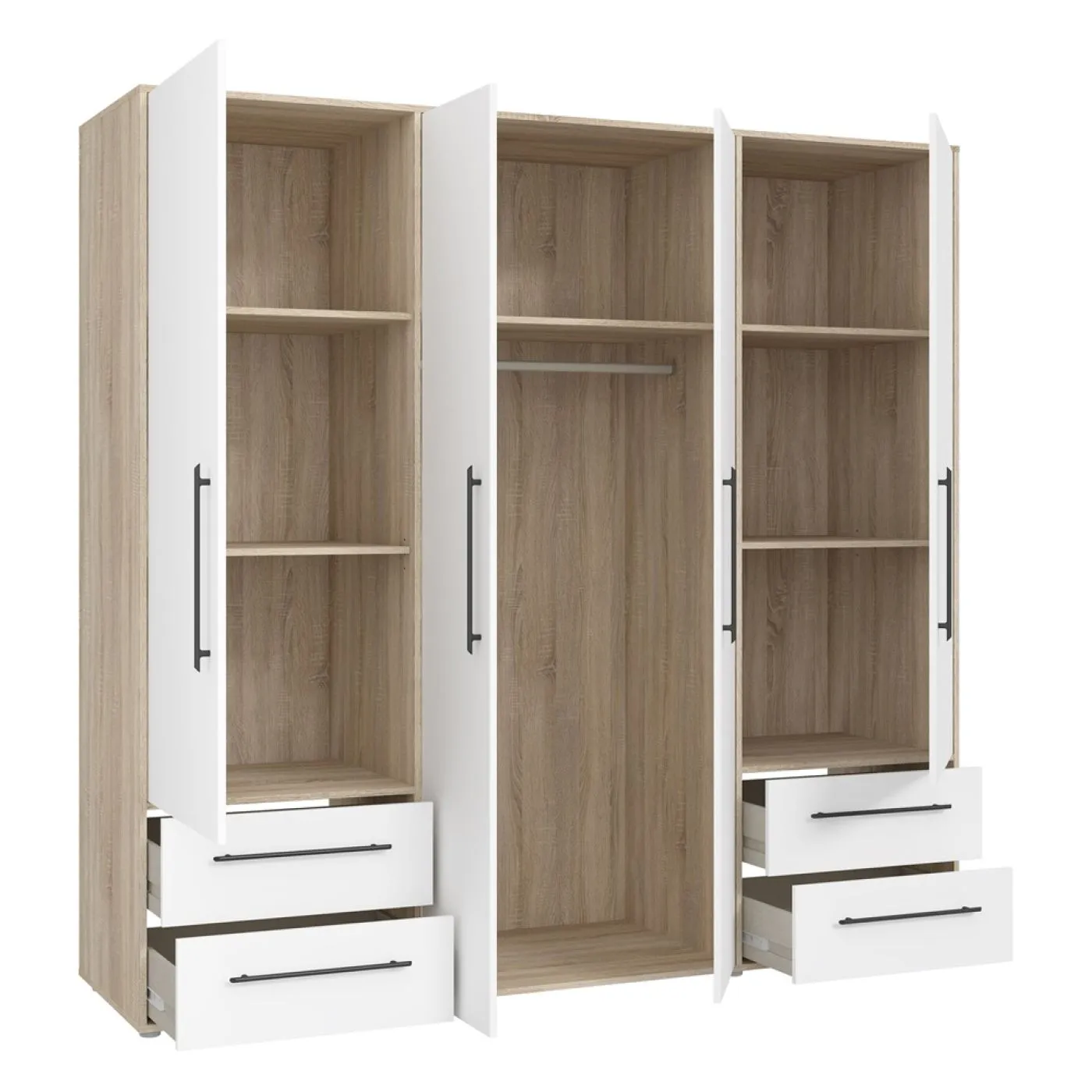 Kleiderschrank Drehtürenschrank Mokko | mit Schubkästen | Sonoma Eiche / weiß | verschiedene Größen