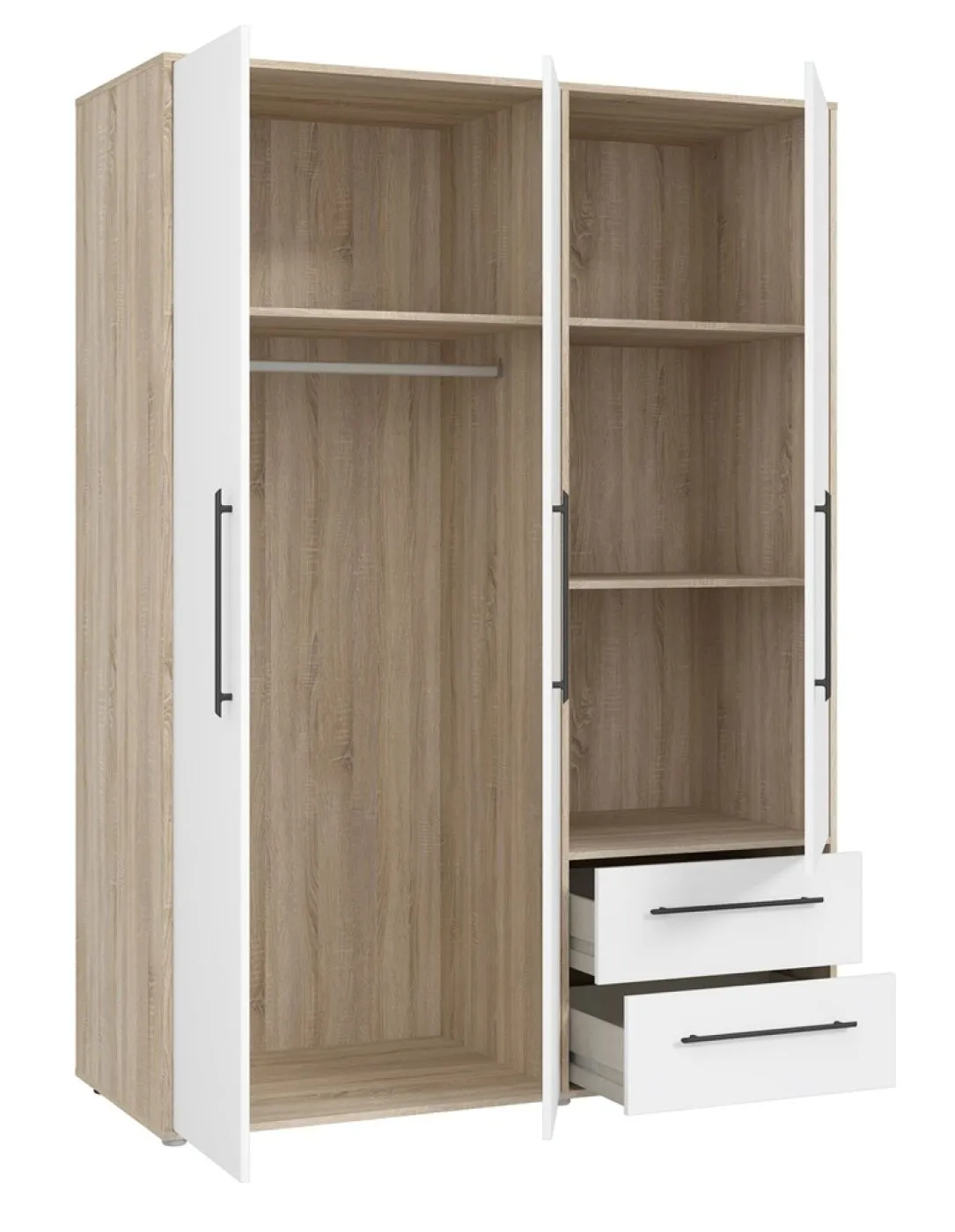 Kleiderschrank Drehtürenschrank Mokko | mit Schubkästen | Sonoma Eiche / weiß | verschiedene Größen