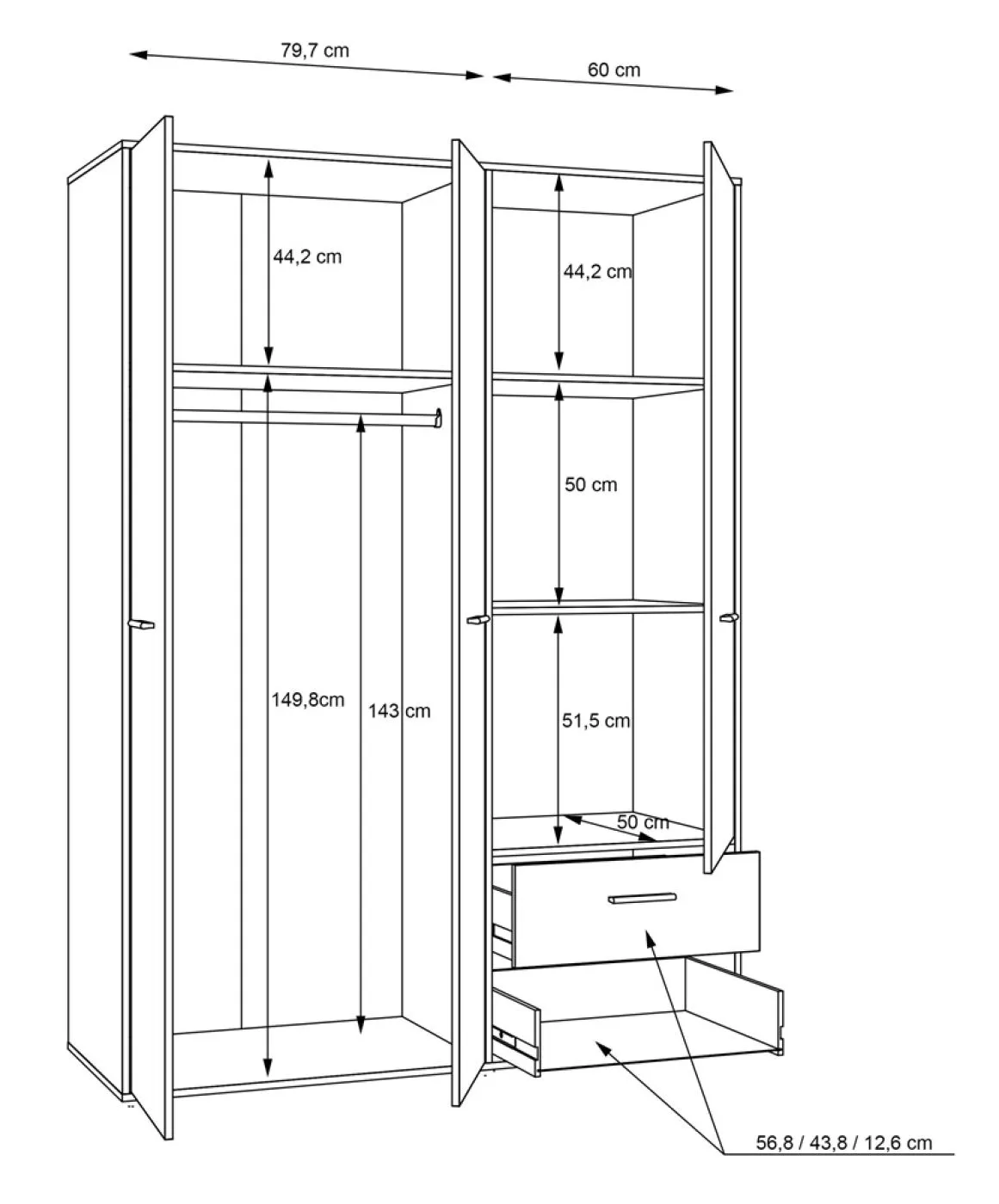 Kleiderschrank Drehtürenschrank Mokko | mit Schubkästen | weiß | 144,4 x 200 x 59 cm