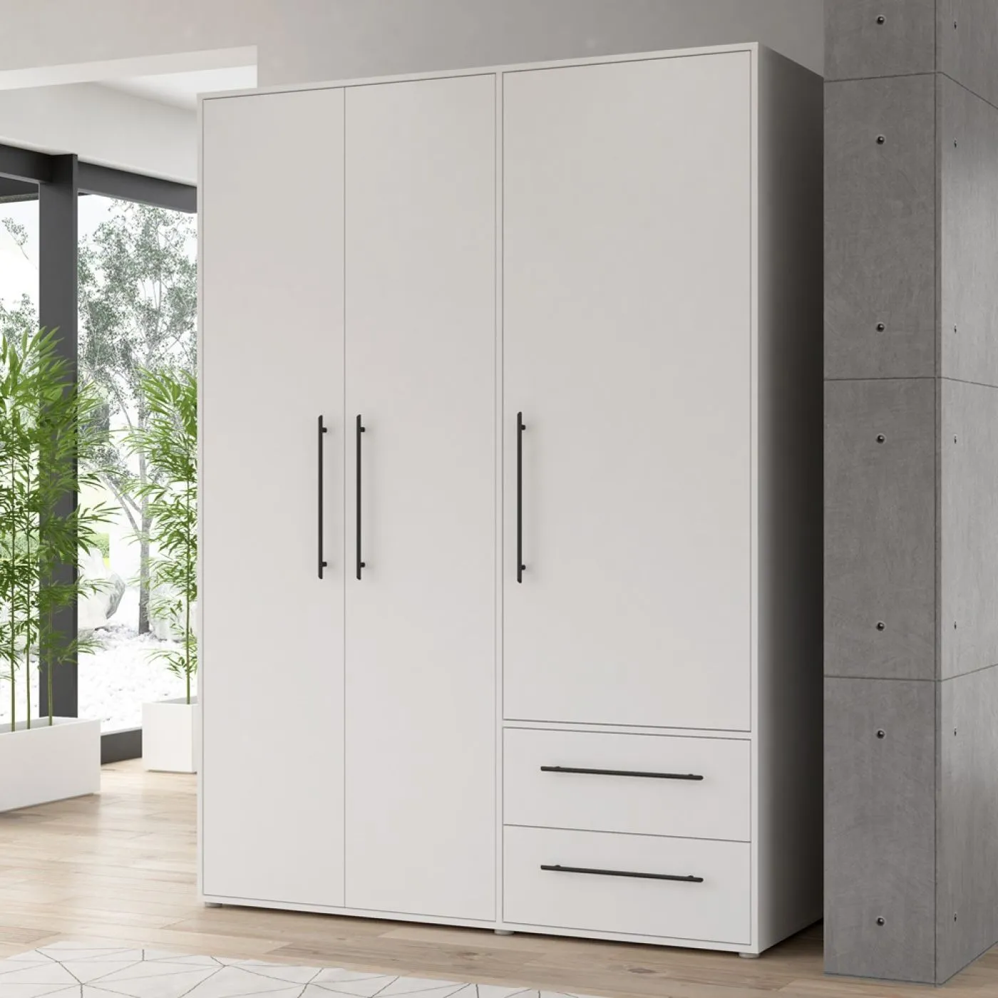 Kleiderschrank Drehtürenschrank Mokko | mit Schubkästen | weiß | 144,4 x 200 x 59 cm