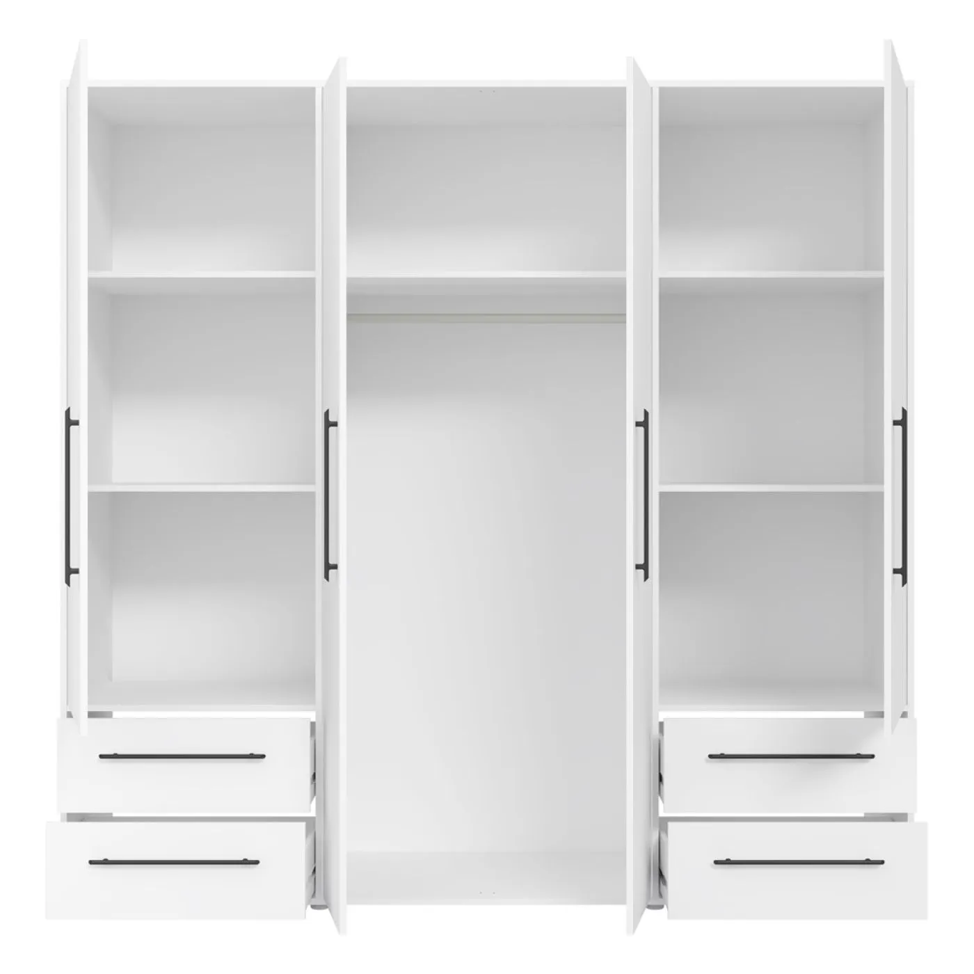 Kleiderschrank Drehtürenschrank Mokko | mit Schubkästen | weiß | 206 x 200 x 59 cm