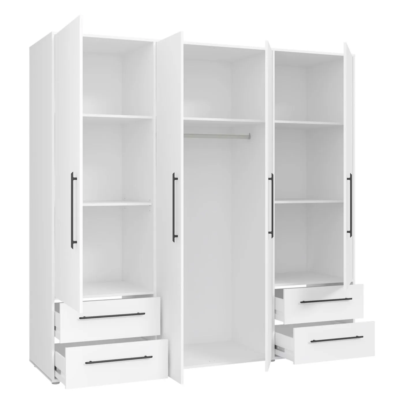 Kleiderschrank Drehtürenschrank Mokko | mit Schubkästen | weiß | 206 x 200 x 59 cm