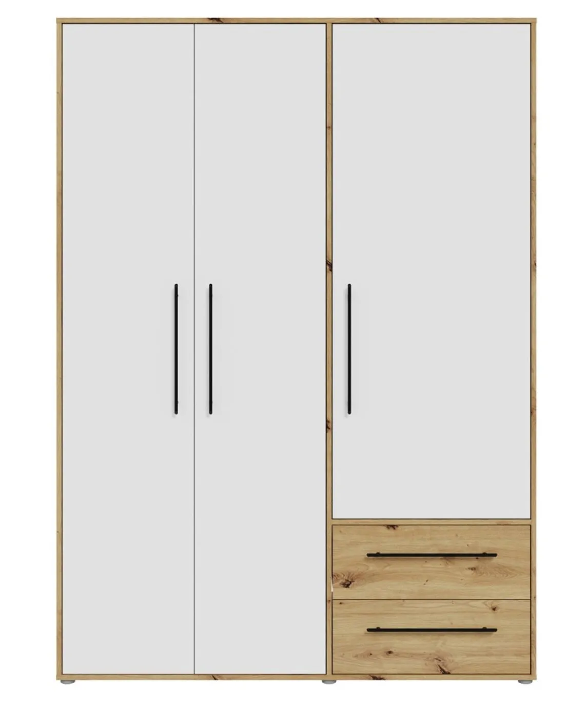 Kleiderschrank Drehtürenschrank Mokko | mit Schubkästen | weiß / Artisan Eiche | 144,4 x 200 x 59 cm