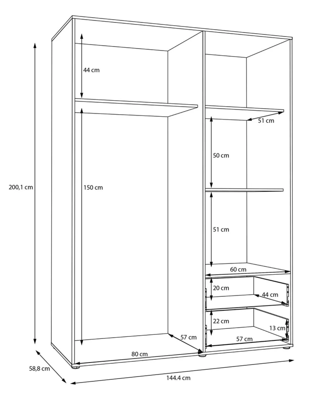 Kleiderschrank Drehtürenschrank Mokko | mit Schubkästen | weiß / Artisan Eiche | verschiedene Größen