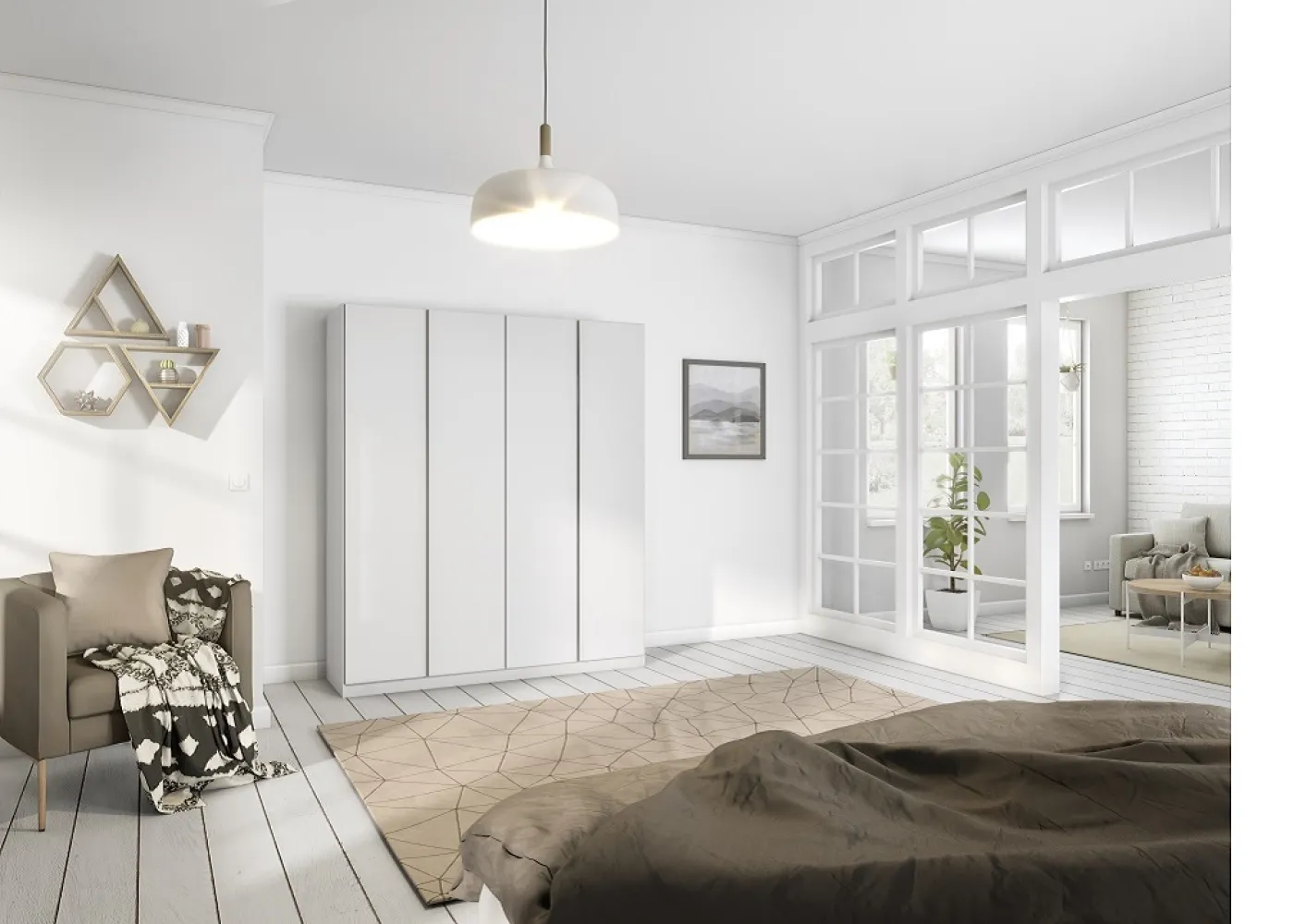 Kleiderschrank Drehtürenschrank Monostar | 4-türig | Alpinweiß 181 x 210 x 54 cm