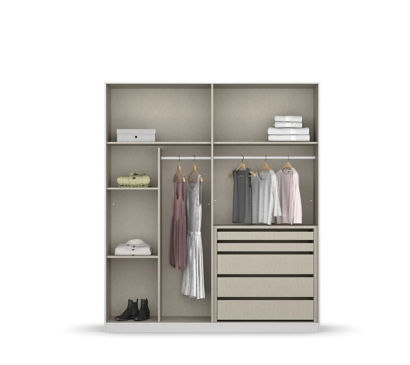 Kleiderschrank Drehtürenschrank Monostar | 4-türig | mit Glastüren | Alpinweiß | 181x210 | mit Schubkasteneinsatz & Wäscheeinteilung