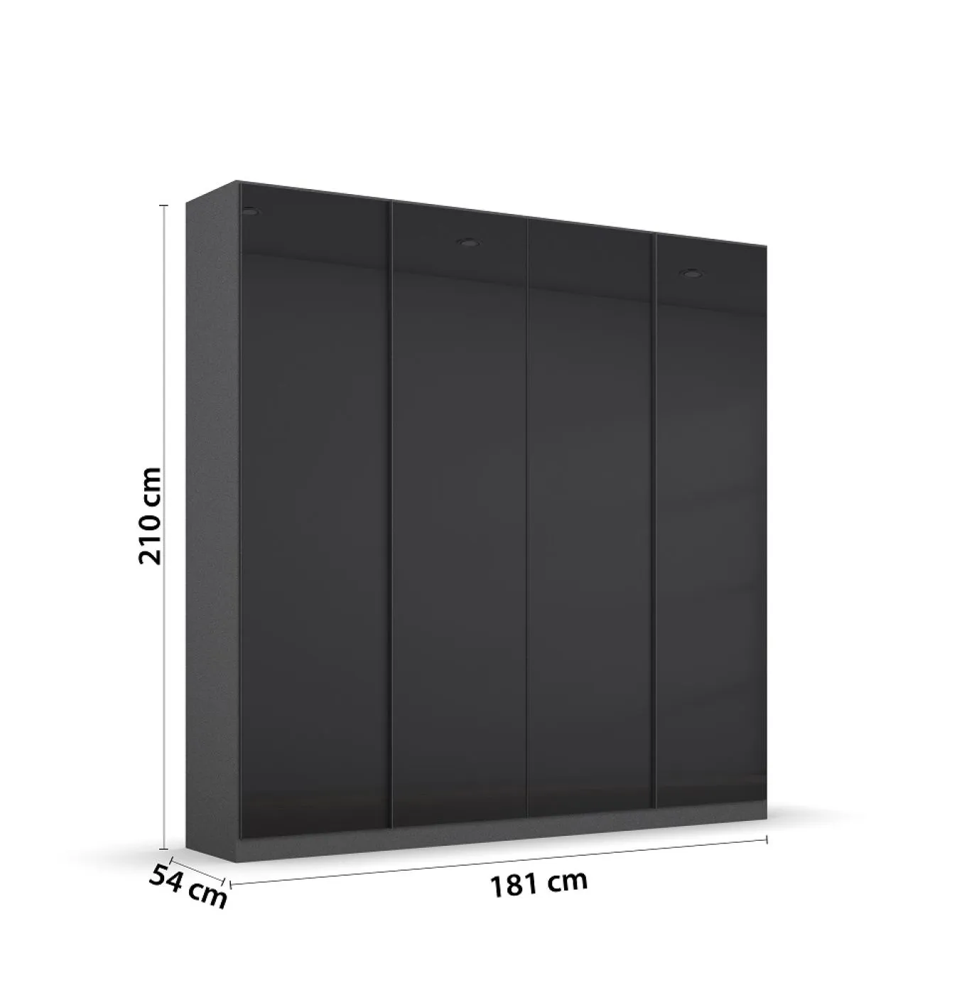 Kleiderschrank Drehtürenschrank Monostar | 4-türig | mit Glastüren | Glas basalt / grau metallic | 181x210 | ohne Schubkasteneinsatz & Wäscheeinteilung