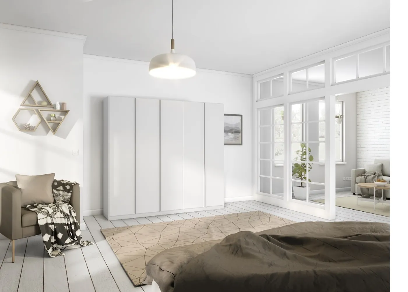 Kleiderschrank Drehtürenschrank Monostar | 5-türig | Alpinweiß 226 x 210 x 54 cm