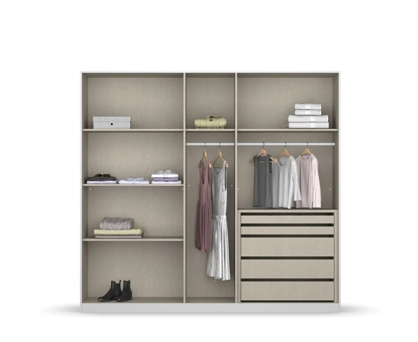 Kleiderschrank Drehtürenschrank Monostar | 5-türig | mit Glastüren | Glas basalt / grau metallic | 226x210 | mit Schubkasteneinsatz