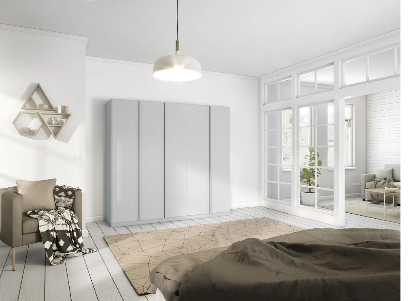 Kleiderschrank Drehtürenschrank Monostar | 5-türig | seidengrau 226 x 210 x 54