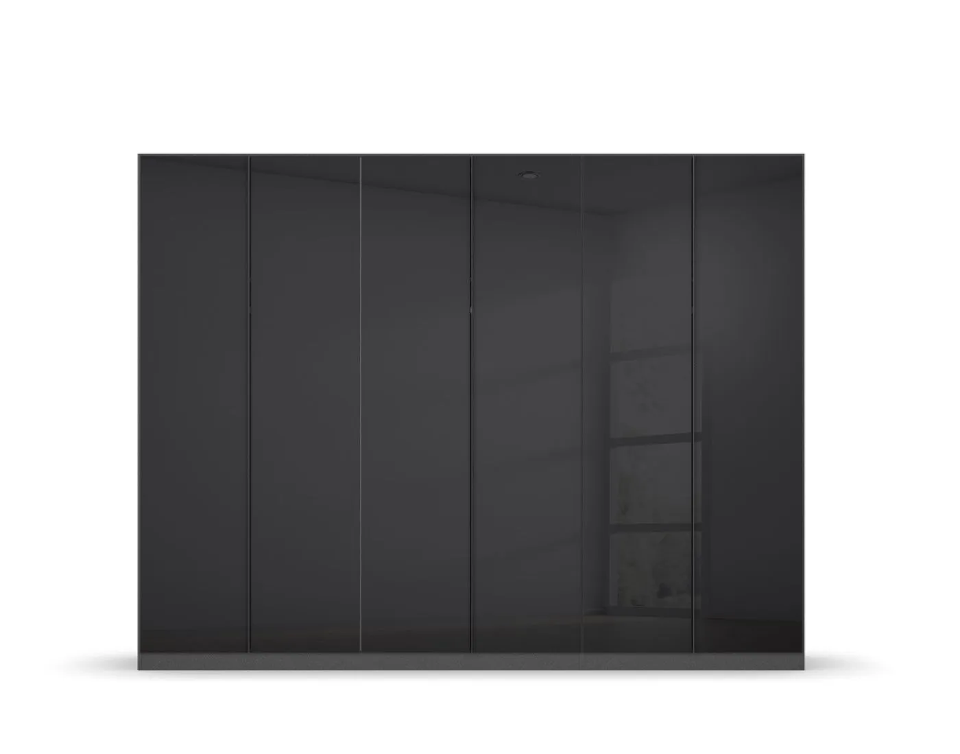 Kleiderschrank Drehtürenschrank Monostar | 6-türig | mit Glastüren | Glas basalt / grau metallic | 271x210 | ohne Schubkasteneinsatz & Wäscheeinteilung
