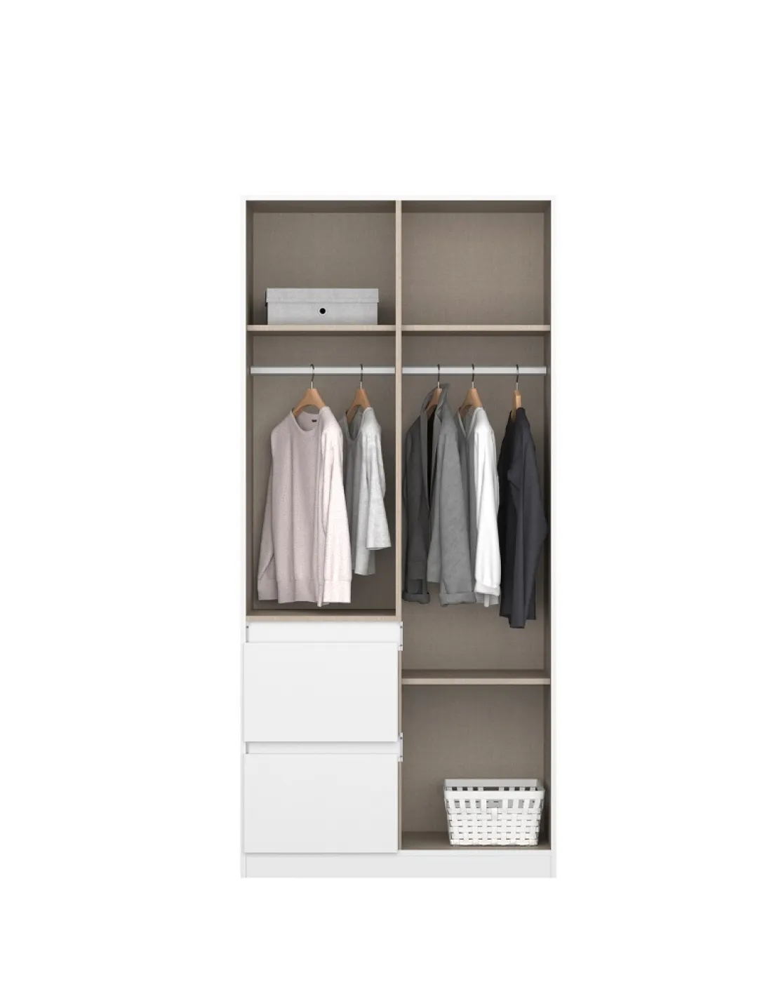 Kleiderschrank Drehtürenschrank Nidda | 2-türig | mit Schubkästen | Alpinweiß