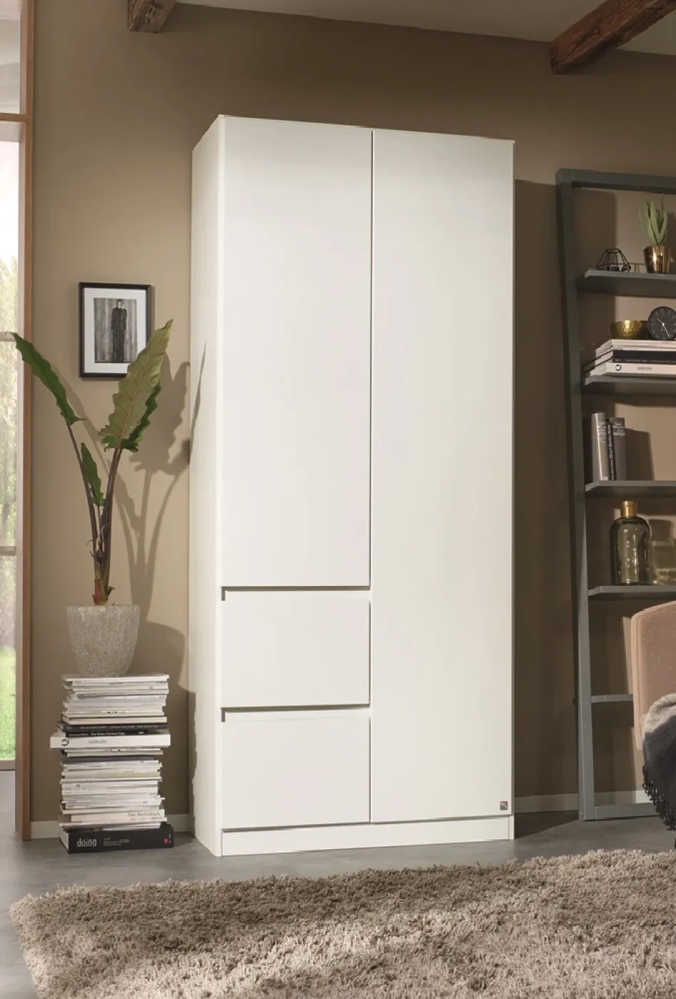 Kleiderschrank Drehtürenschrank Nidda | 2-türig | mit Schubkästen | Alpinweiß