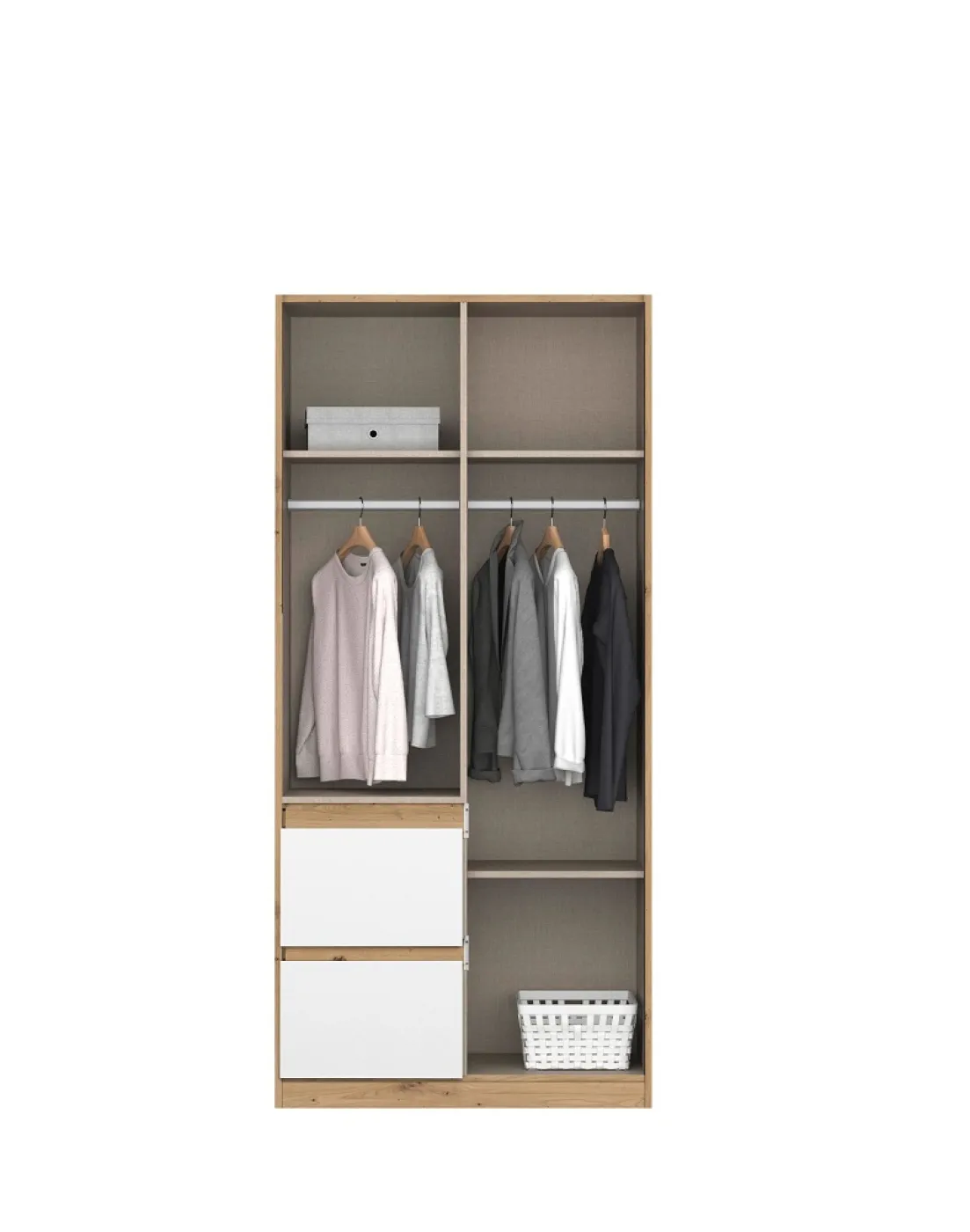 Kleiderschrank Drehtürenschrank Nidda | 2-türig | mit Schubkästen | Alpinweiß / Eiche Artisan