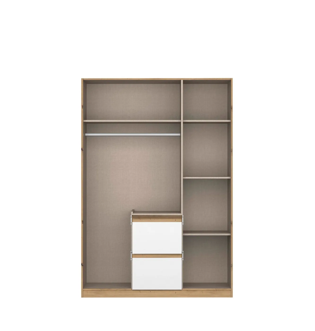 Kleiderschrank Drehtürenschrank Nidda | 3-türig | mit Schubkästen | Alpinweiß / Eiche Artisan