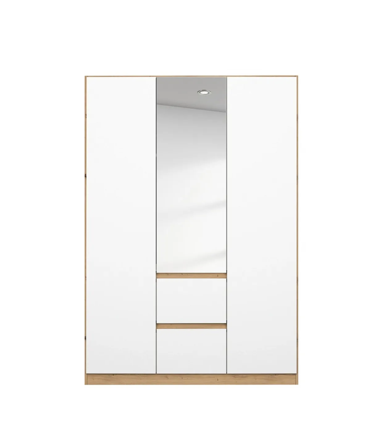 Kleiderschrank Drehtürenschrank Nidda | 3-türig | mit Spiegel | Alpinweiß / Eiche Artisan