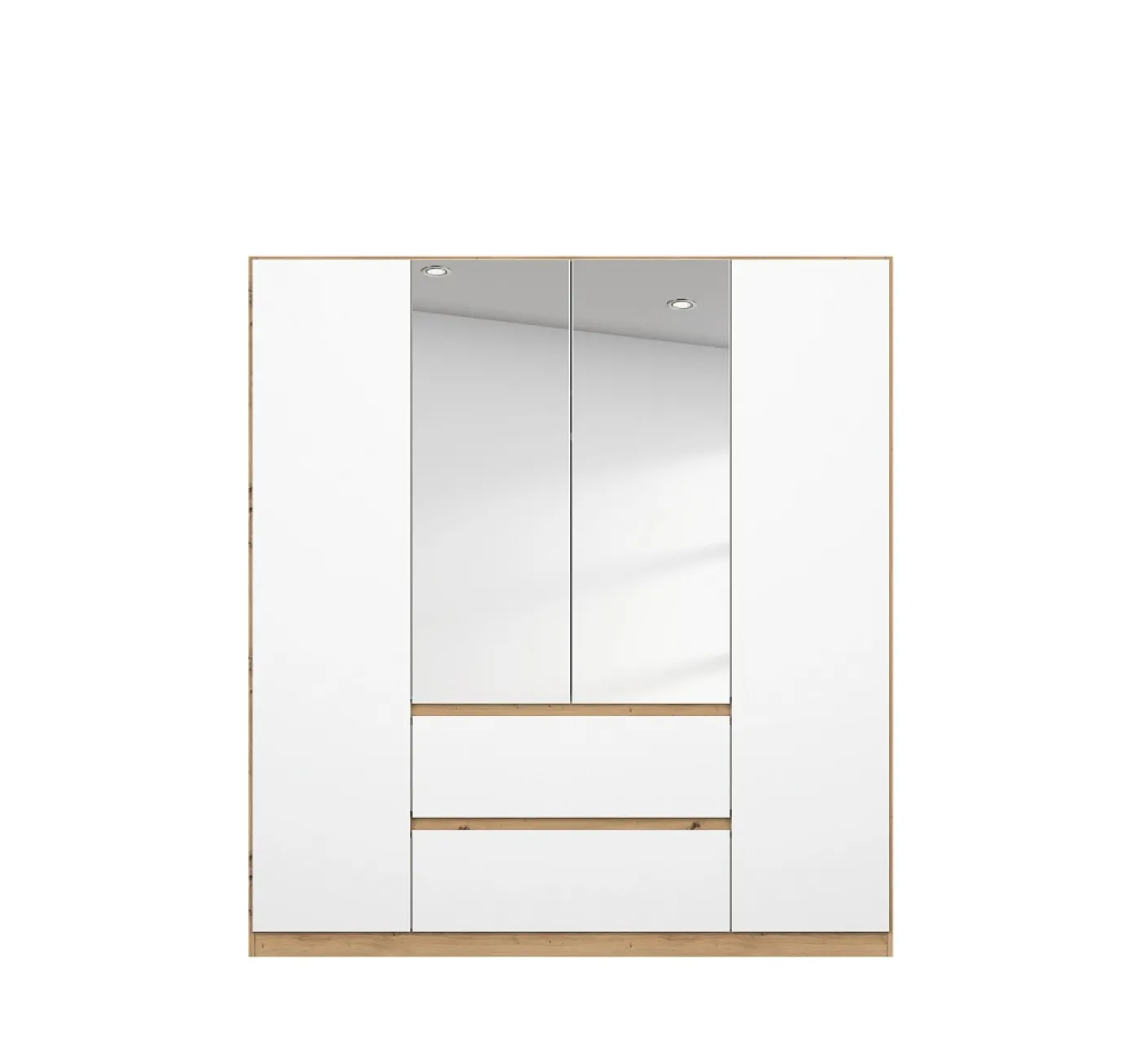 Kleiderschrank Drehtürenschrank Nidda | 4-türig | mit Spiegel | Alpinweiß / Eiche Artisan