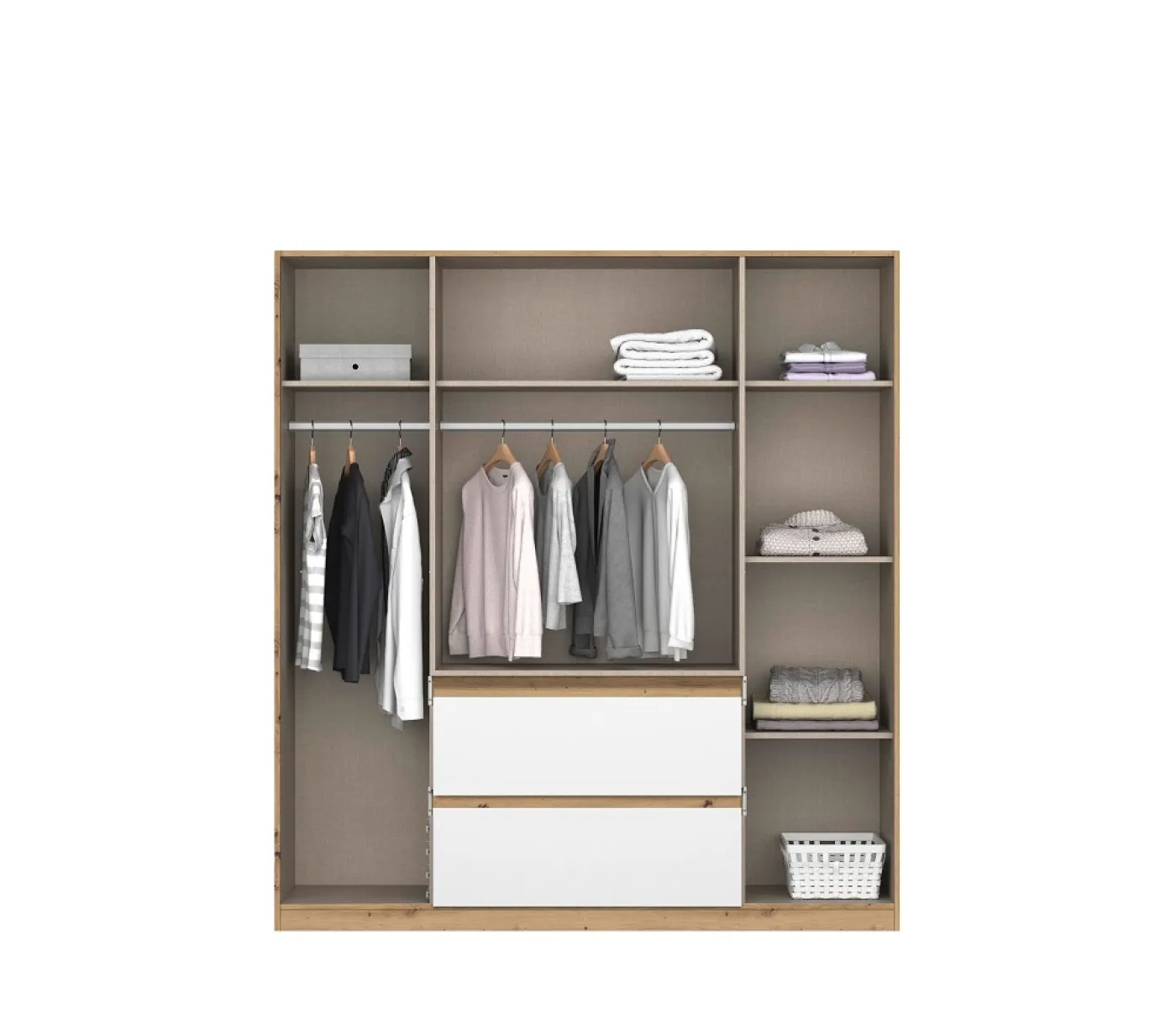 Kleiderschrank Drehtürenschrank Nidda | 4-türig | mit Spiegel | Alpinweiß / Eiche Artisan