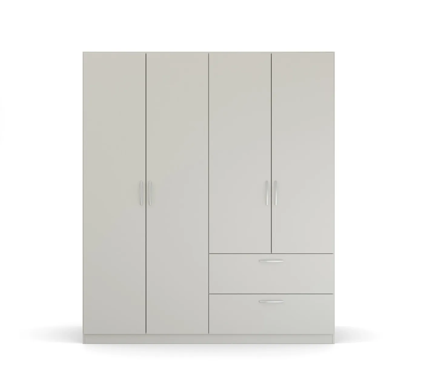 Kleiderschrank Drehtürenschrank Quadra-Spin | 4-türig | mit Schubkästen | seidengrau | 181x210 | Griff Pure