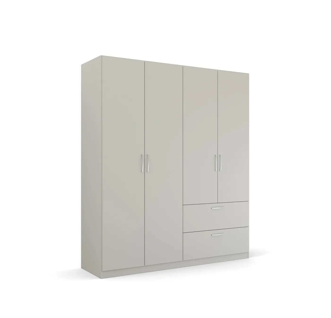 Kleiderschrank Drehtürenschrank Quadra-Spin | 4-türig | mit Schubkästen | seidengrau | 181x210 | Griff Pure