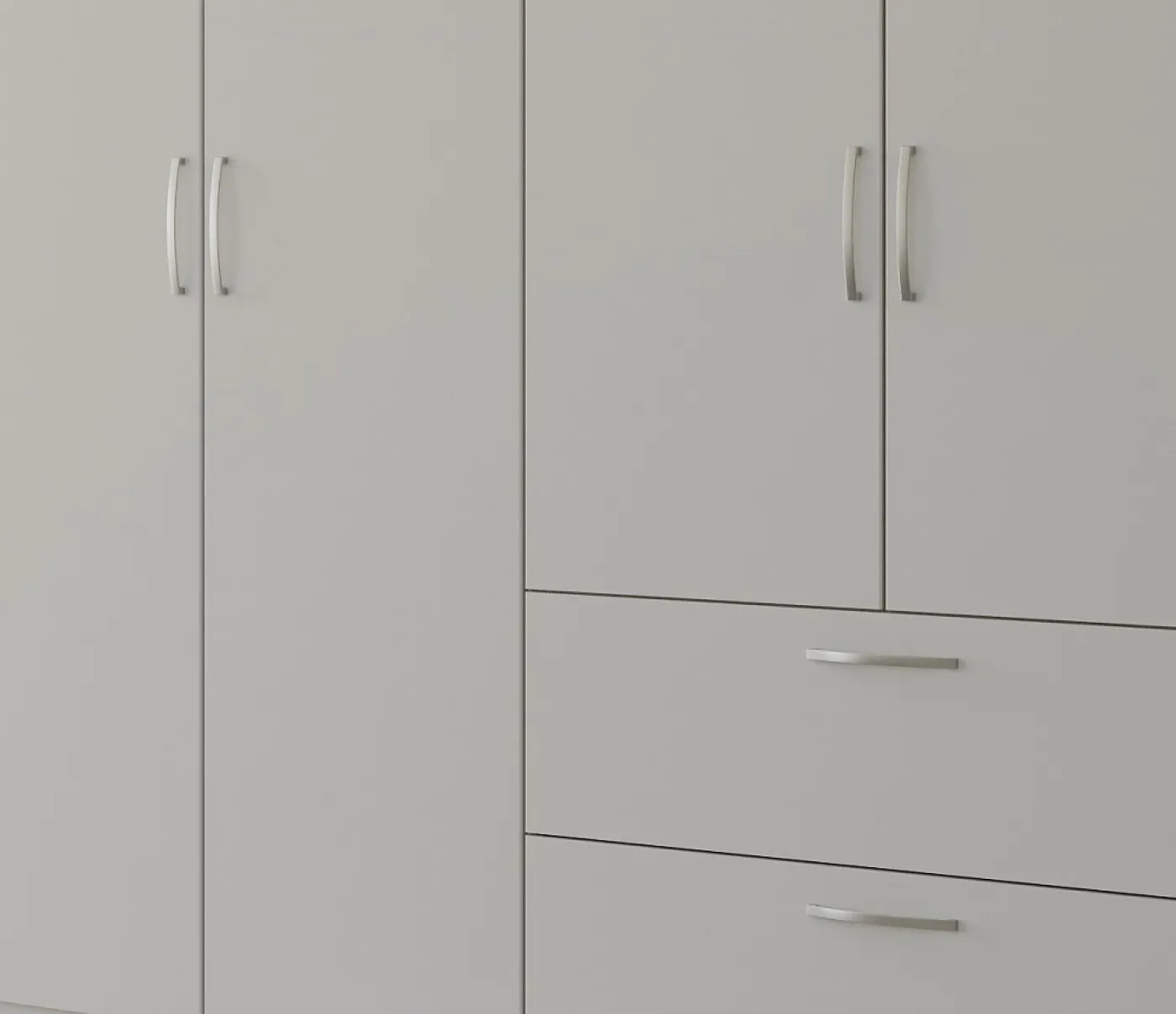 Kleiderschrank Drehtürenschrank Quadra-Spin | 4-türig | mit Schubkästen | seidengrau | 181x210 | Griff Pure